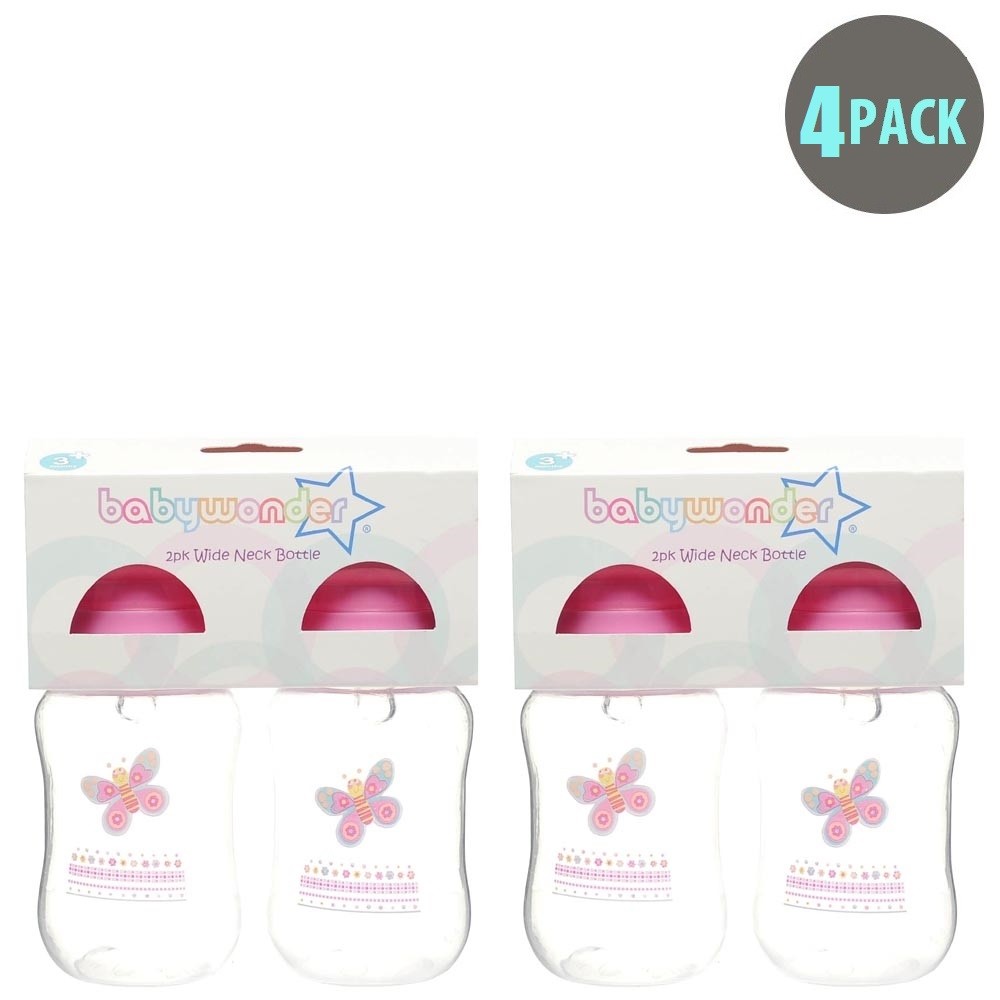 4-Pack BPA Free Wide Neck Bottle in Pink Butterfly