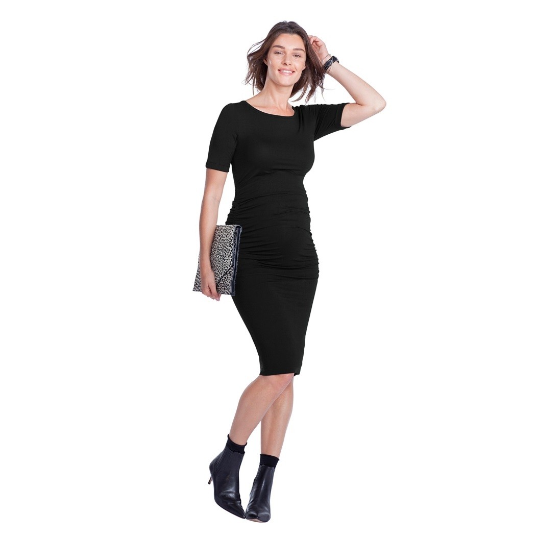 Ruched T-Shirt Maternity Dress in Caviar Black
