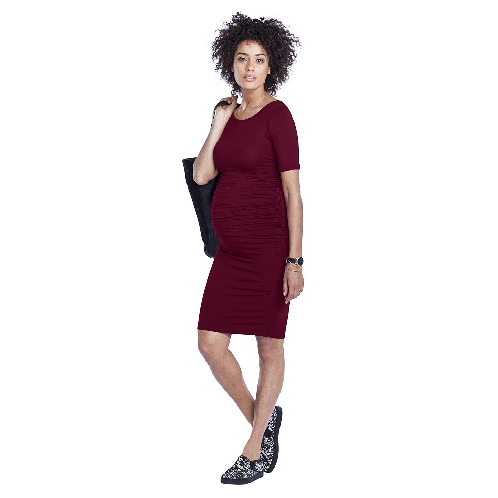 Ruched T-Shirt Maternity Dress in Plum