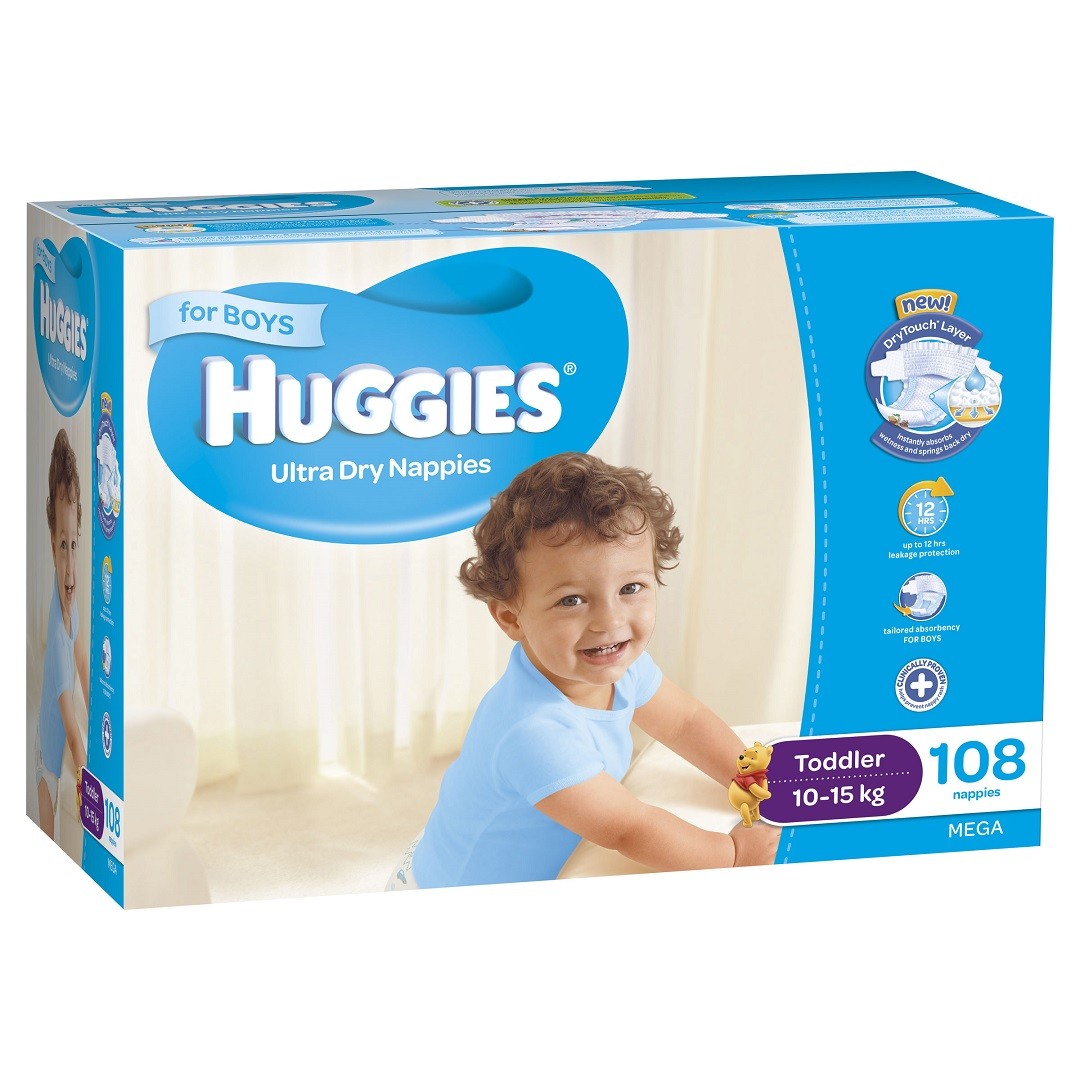 HUGGIES® Nappies Toddler 10-15kg Boy 108pk MEGA