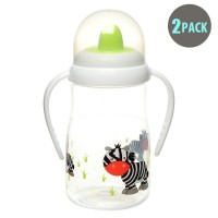 2pk Hard Spout Green Zebra Spill-Proof Sippy Cup With Handle
