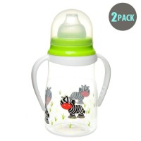 2pk Soft Spout Green Zebra Non-Spill Sippy Cup With Handle