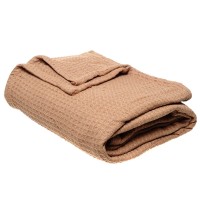 Cotton Waffle Throw Blanket in Latte