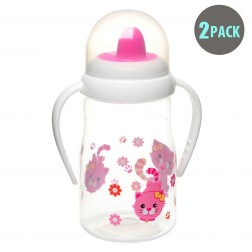 2pk Hard Spout Pink Kitty Spill-Proof Sippy Cup with Handle