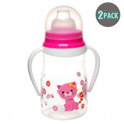 2pk Soft Spout Pink Kitty Non-Spill Sippy Cup With Handle
